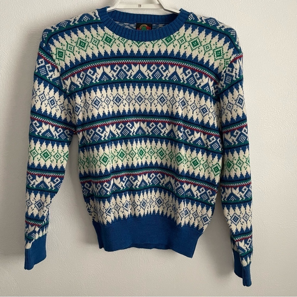 Iredell County Vintage Sweater size large hidden cat print nordic design EUC